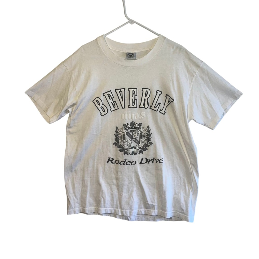Vintage Beverly Hills Rodeo Drive Graphic T Shirt Mens XL White Cotton‎ USA Made